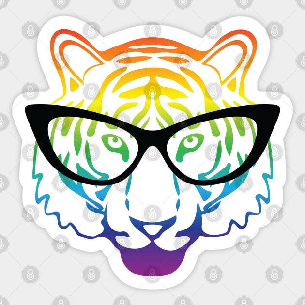 Rainbow head tiger with glasses Sticker by grafart